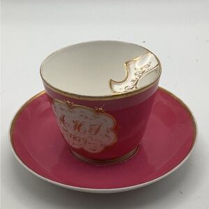 Vintage Pink Mustache Cup and Saucer